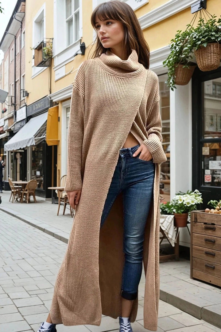 Bronze Slit Loose Long Poncho Dress BCBSK-25700-CCK95007 - Porirua