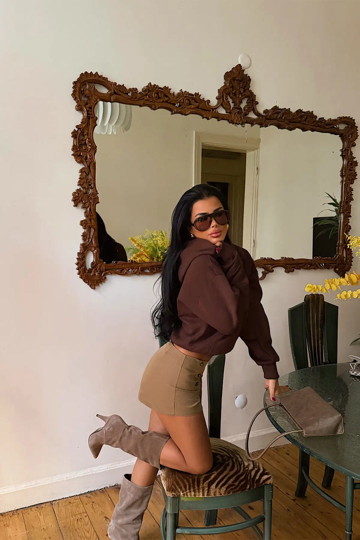 EYY Women Brown Basic Hoodie - Grantham