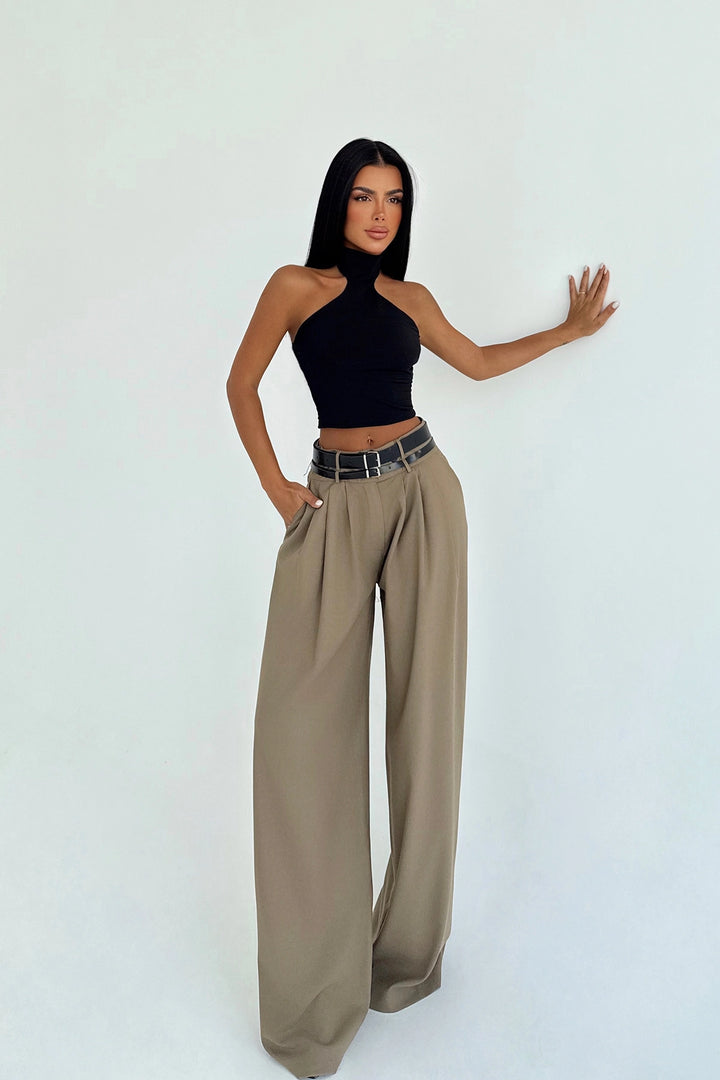 EYY Women Kahverengi Kemer Detaylı Pantolon - Kempten