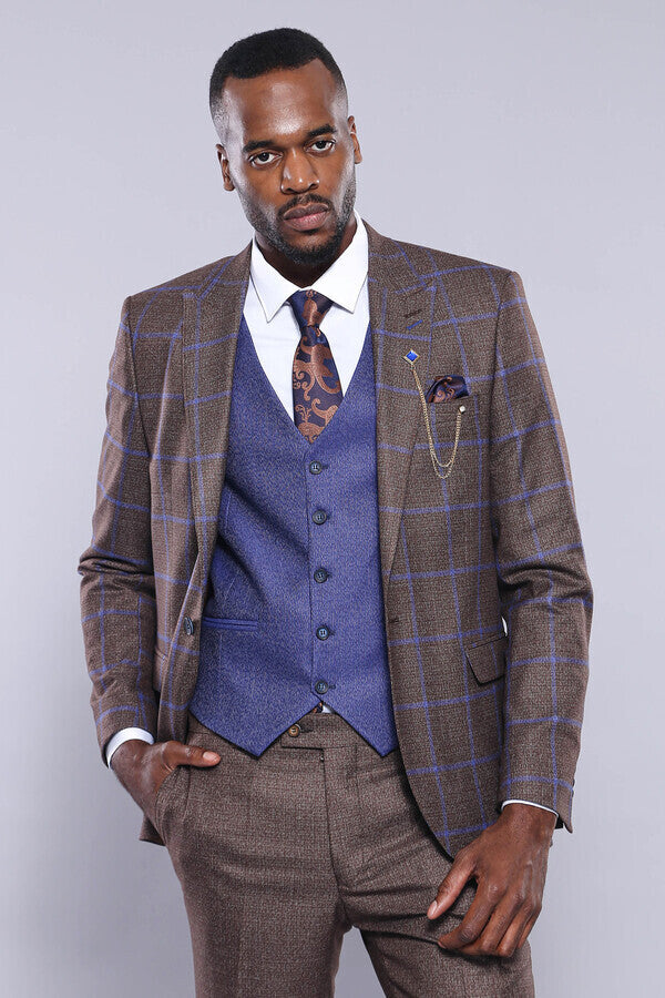 WSS Brown Blue Checked Suit   - Camberley