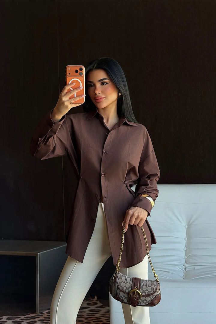EYY Women Brown Button Detail Shirt - East Ham