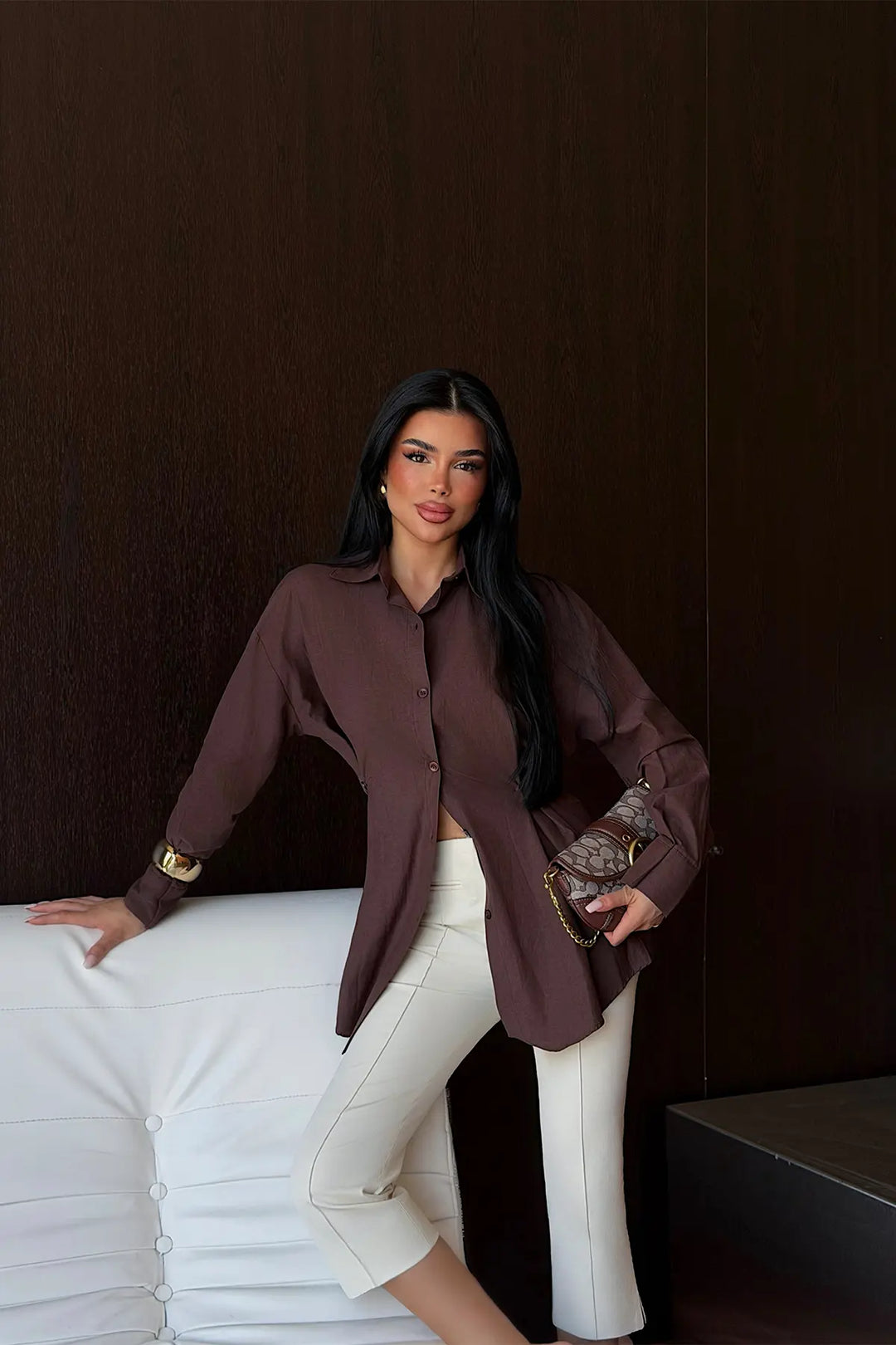 EYY Women Brown Button Detail Shirt - East Ham
