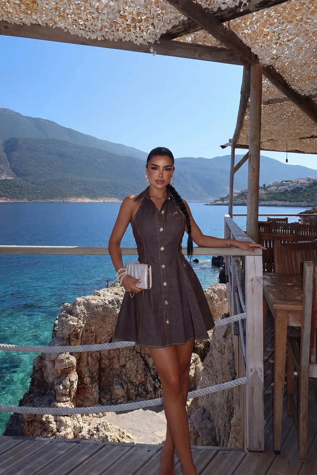 EYY Women Brown Buttoned Back Detail Dress - Clermont-Ferrand