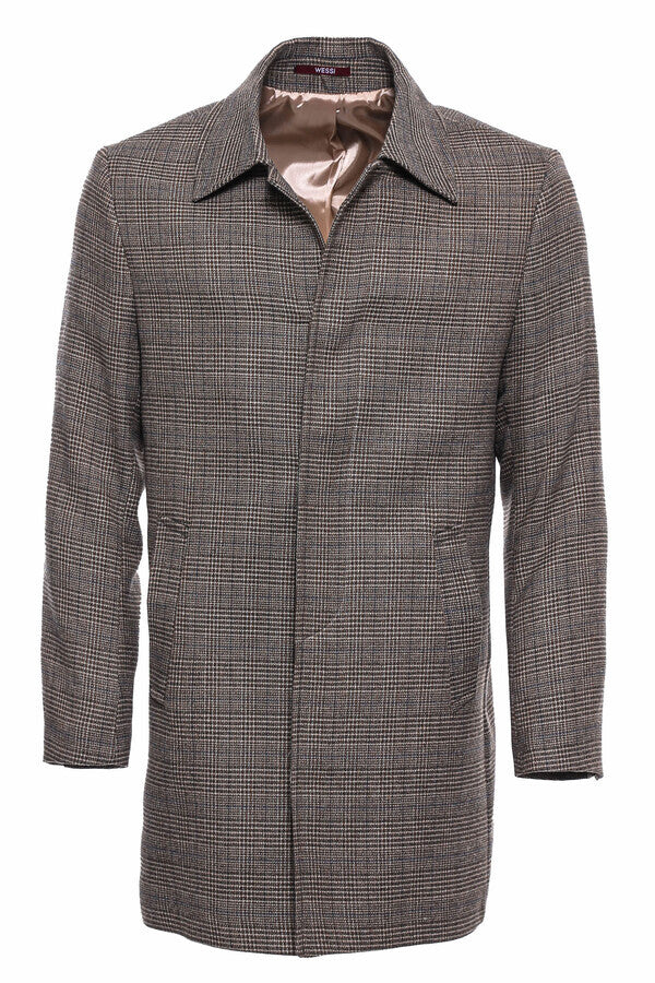 WSS Brown Checked Hidden Button Coat  - Bristol