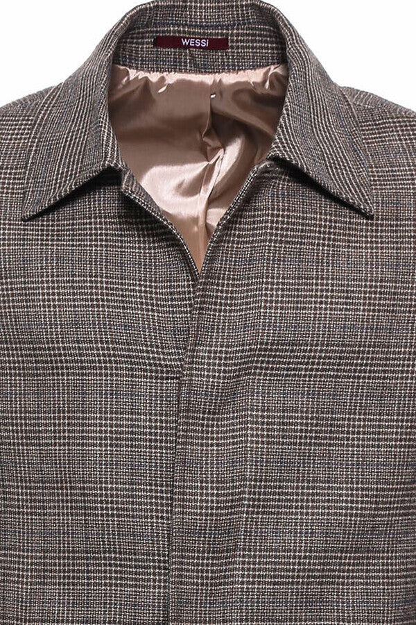 WSS Brown Checked Hidden Button Coat  - Bristol
