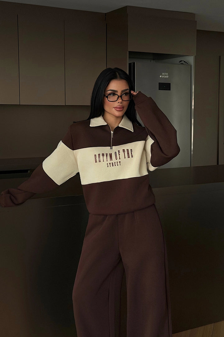 EYY Women Kahverengi Yaka Detaylı Eşofman Takımı - Meyzieu