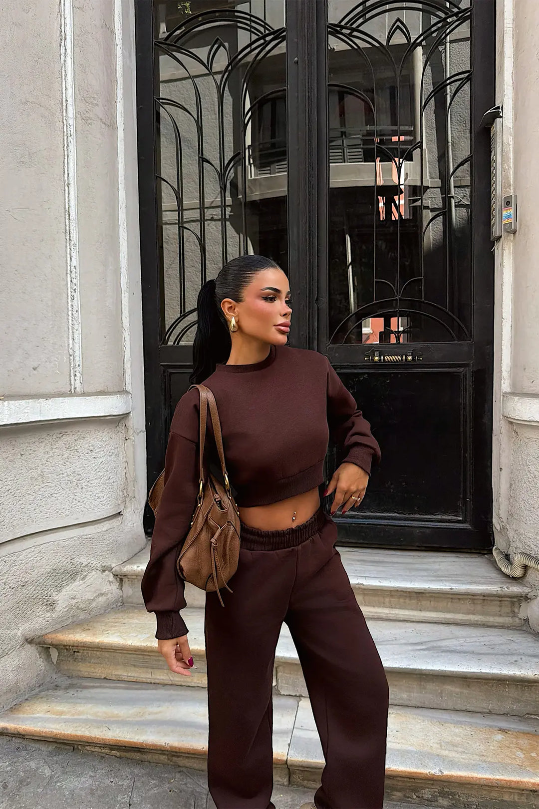 EYY Women Brown Fluid Tracksuit - Yenakiieve