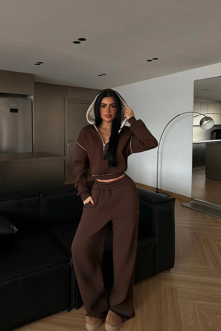 EYY Women Brown Half-Zip Tracksuit Set - Hendon