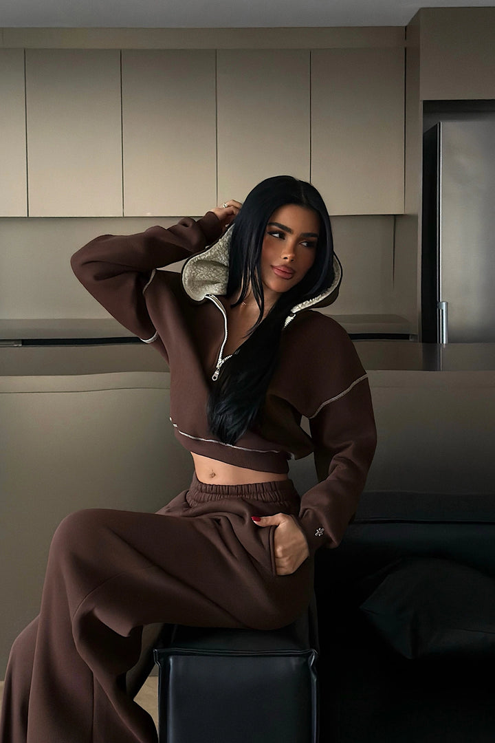 EYY Women Brown Half-Zip Tracksuit Set - Hendon