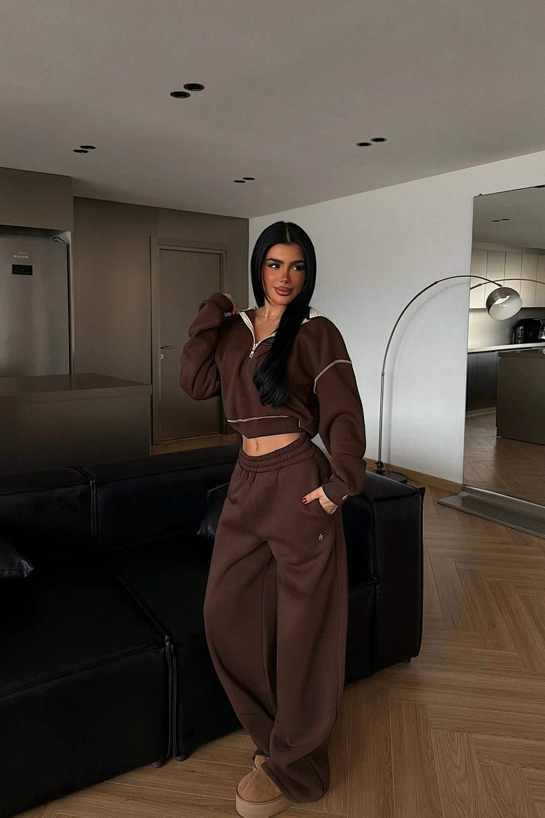 EYY Women Brown Half-Zip Tracksuit Set - Hendon