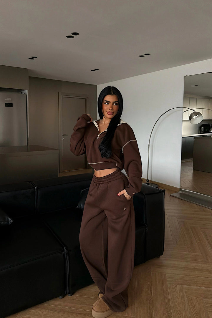 EYY Women Brown Half-Zip Tracksuit Set - Hendon