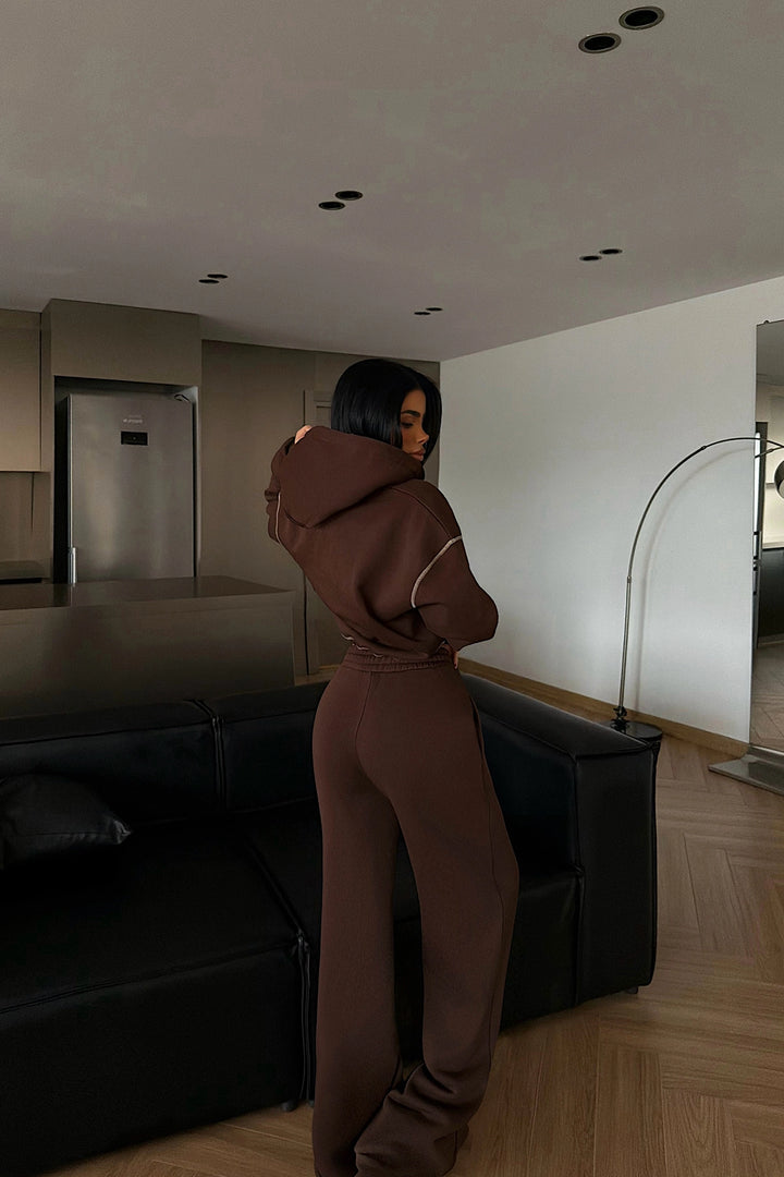 EYY Women Brown Half-Zip Tracksuit Set - Hendon