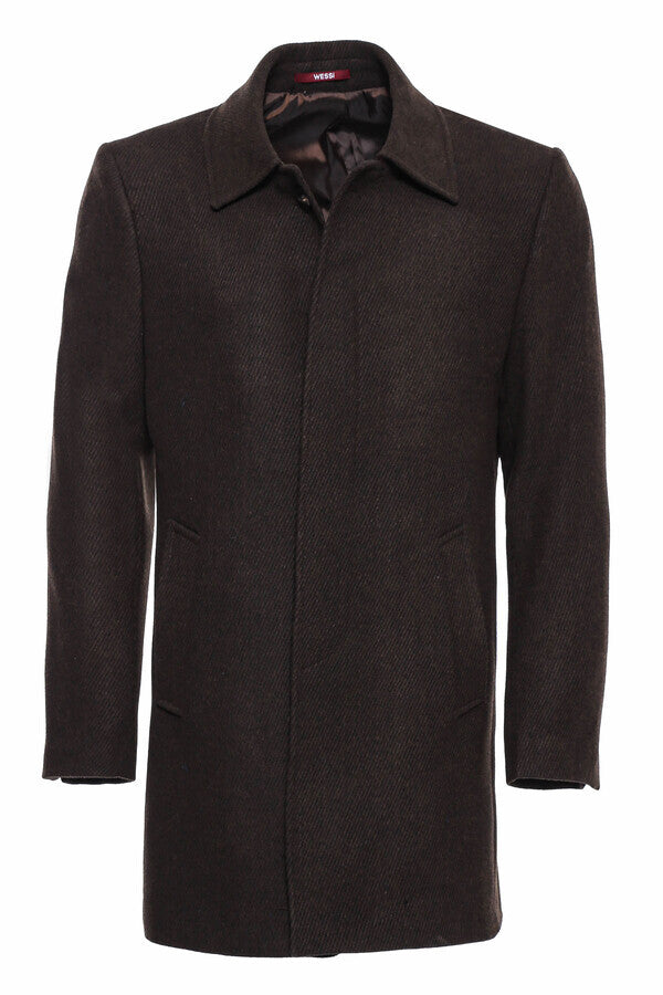 WSS Brown Hidden Button Peak Lapel Coat  - Agua Prieta