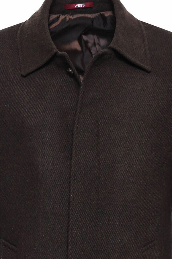 WSS Brown Hidden Button Peak Lapel Coat  - Agua Prieta
