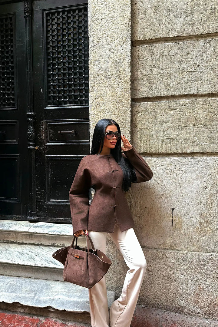 EYY Women Brown Jacket with Button Detail - Sahuarita