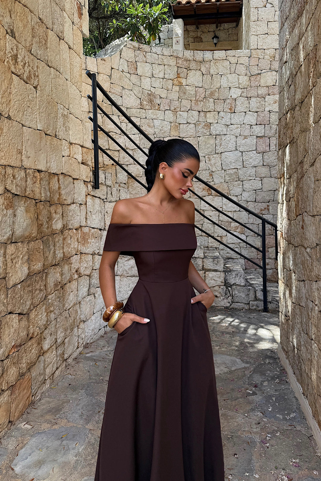 EYY Women Brown Madonna Collar Dress - Uxbridge