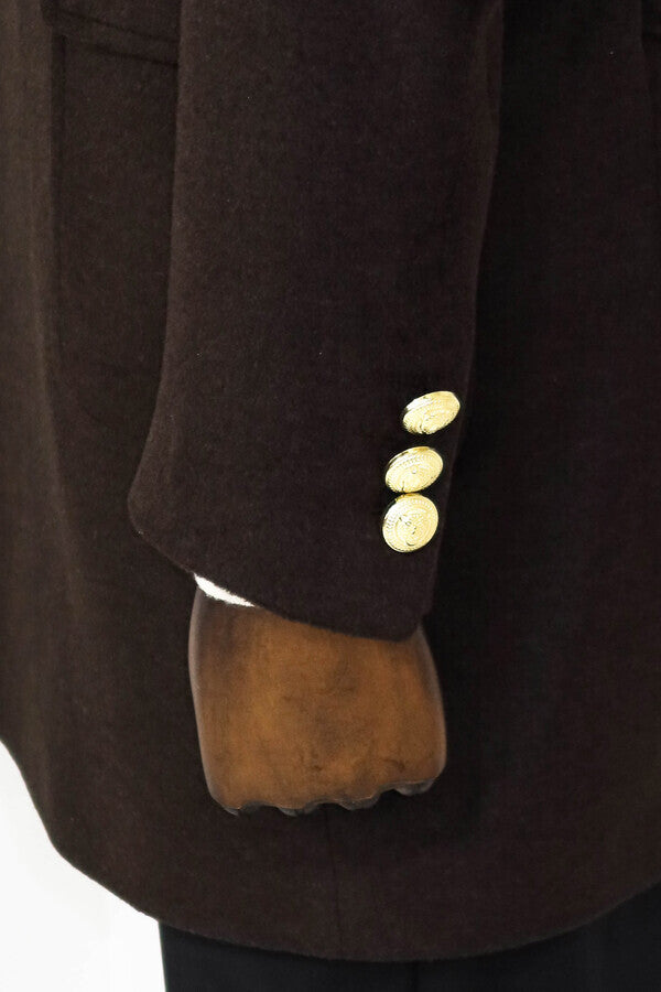 WSS Brown Metal Buttoned Double Breasted Long Coat  - Marlboro