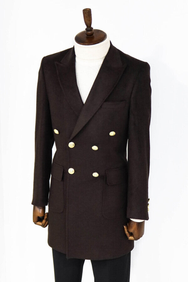 WSS Brown Metal Buttoned Double Breasted Long Coat  - Marlboro