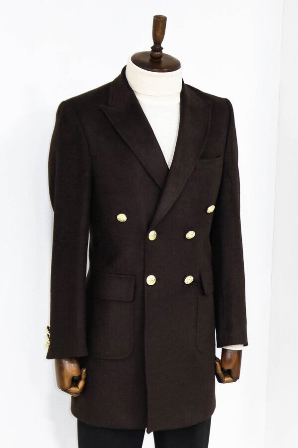 WSS Brown Metal Buttoned Double Breasted Long Coat  - Marlboro
