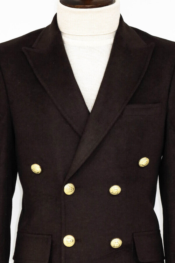 WSS Brown Metal Buttoned Double Breasted Long Coat  - Marlboro