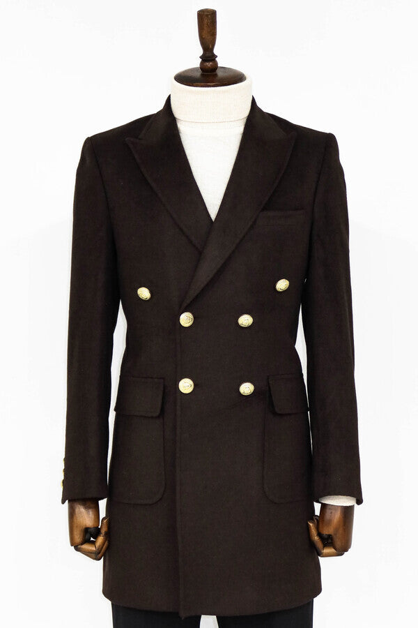 WSS Brown Metal Buttoned Double Breasted Long Coat  - Marlboro
