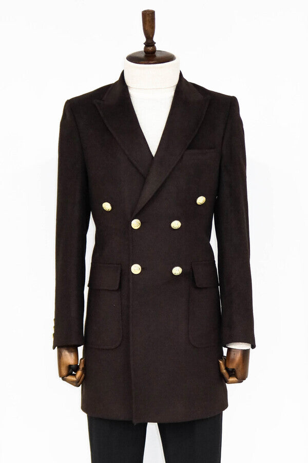 WSS Brown Metal Buttoned Double Breasted Long Coat  - Marlboro