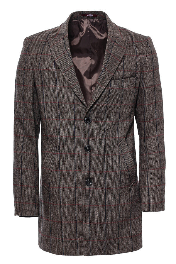 WSS Brown Navy Burgundy Striped Slim-Fit Coat  - Temixco