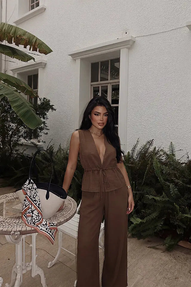 EYY Women Brown Pants Set - Georgetown
