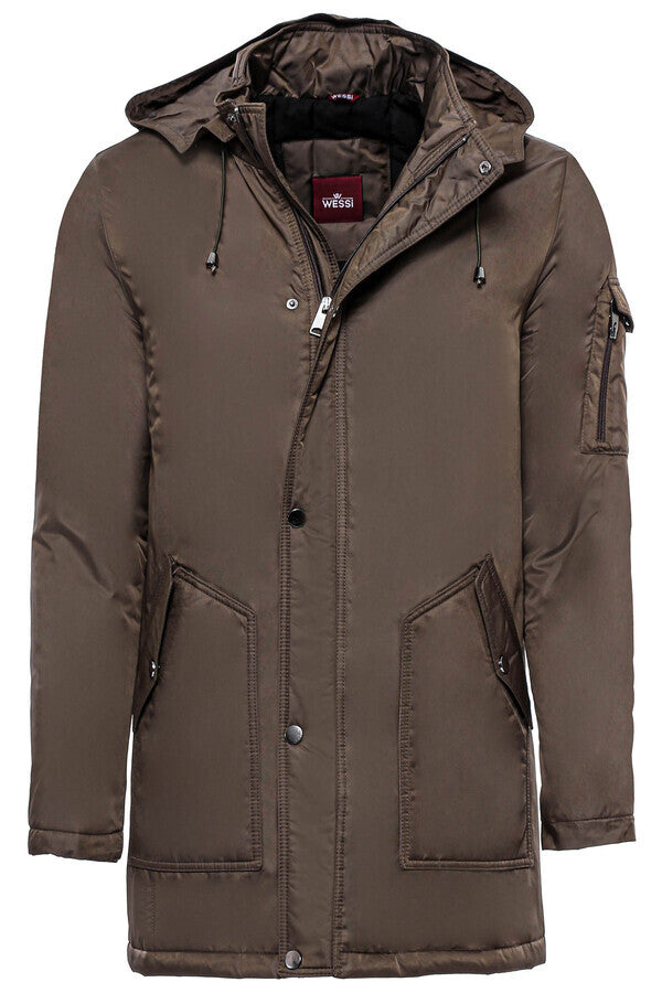 WSS Brown Pocket Hooded Men's Coat  - Leer