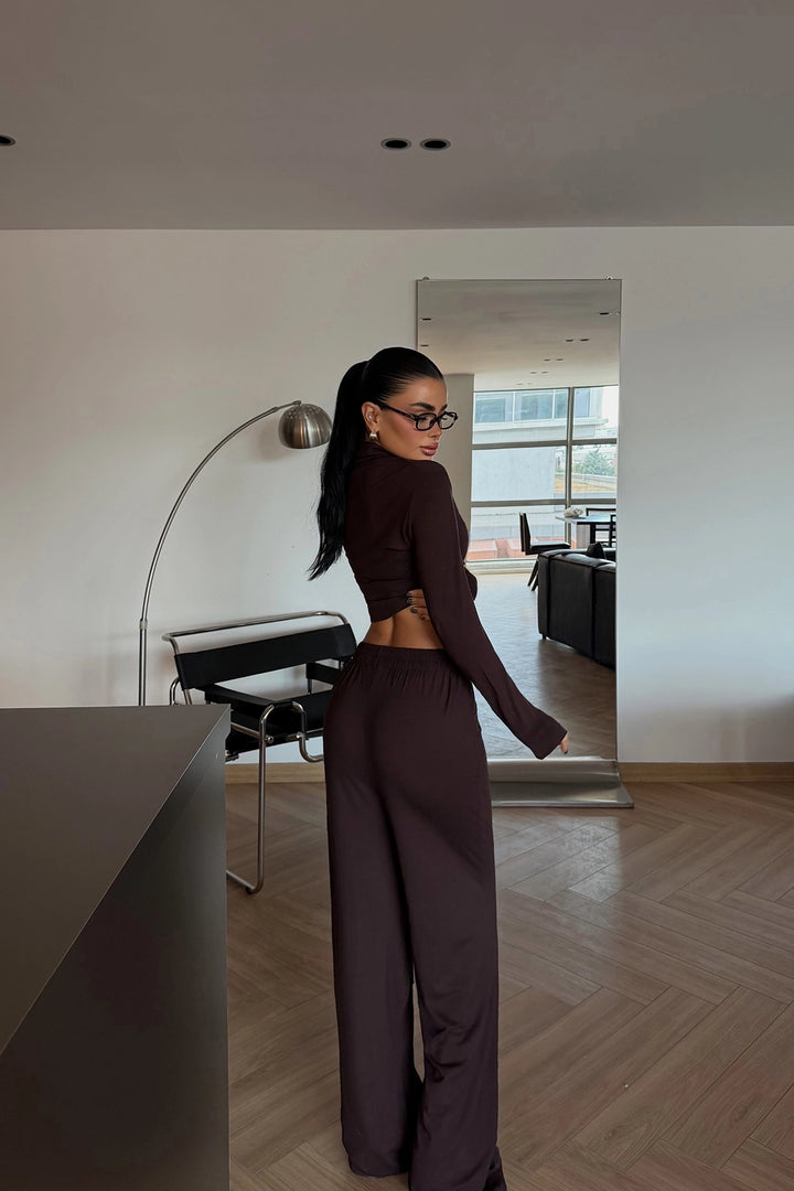 EYY Women Brown Revees Top and Bottom Set - Melun