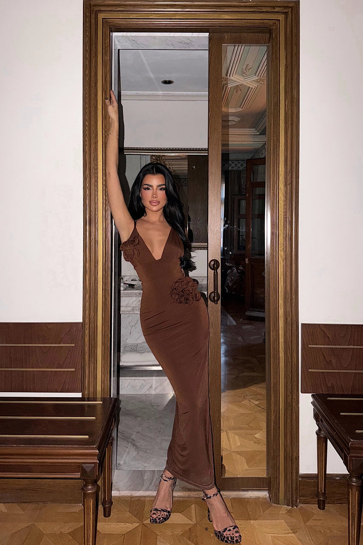 EYY Women Brown Rose Detail Dress - Surbiton