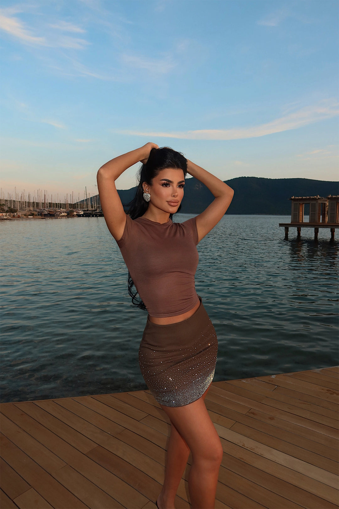 EYY Women Kahverengi Taş Detaylı Mini Etek - Villena