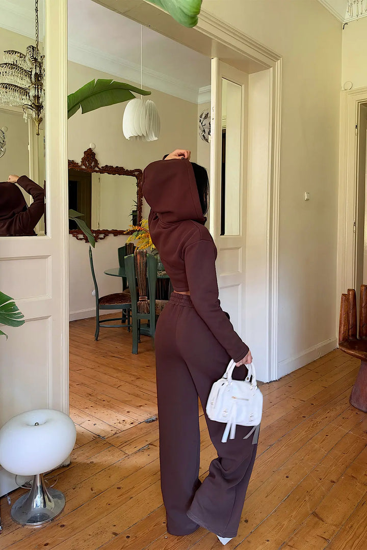 EYY Women Brown Tracksuit Set with Zipper Detail - Merano