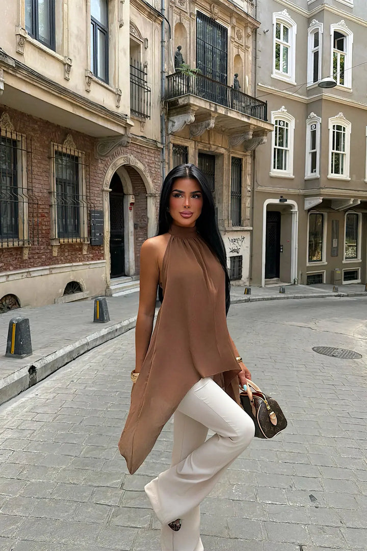 EYY Women Brown Tulle Detail Crop Top - Arden-Arcade
