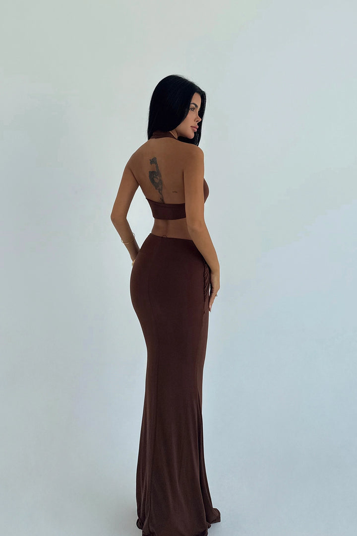 EYY Women Kahverengi Dikişli Uzun Elbise - Binghamton