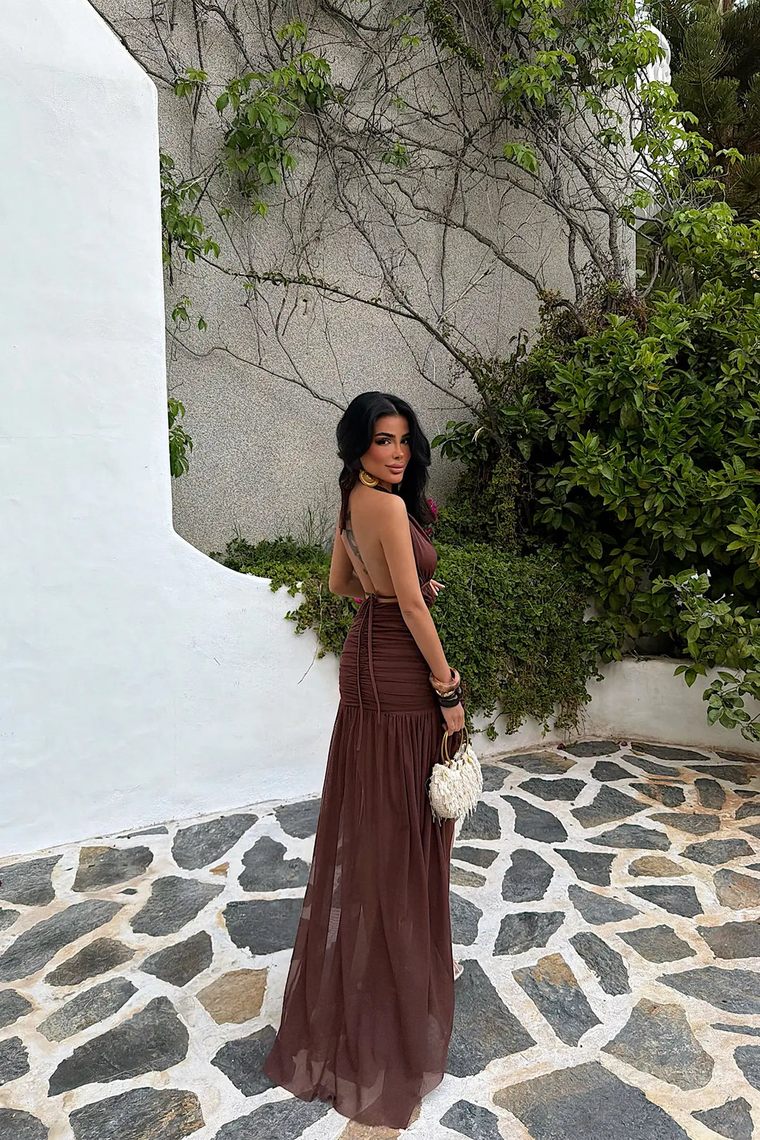 EYY Women Brown Window Detail Long Dress - San Vicente de Baracaldo