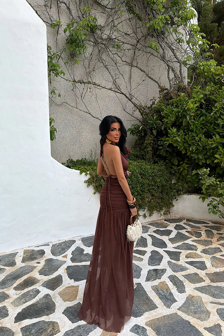 EYY Women Brown Window Detail Long Dress - San Vicente de Baracaldo