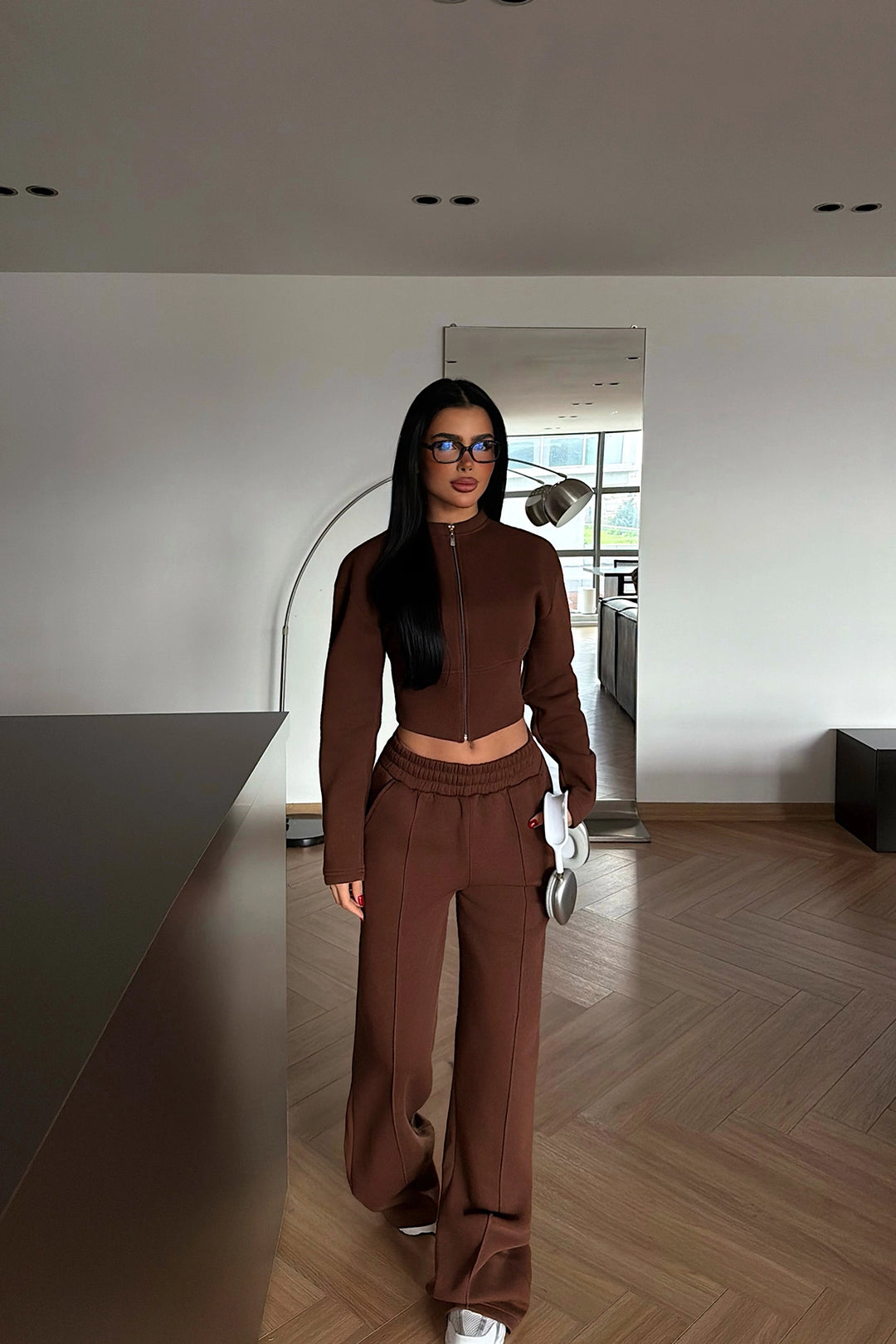 EYY Women Brown Zip-Up Tracksuit Set - Oak Creek