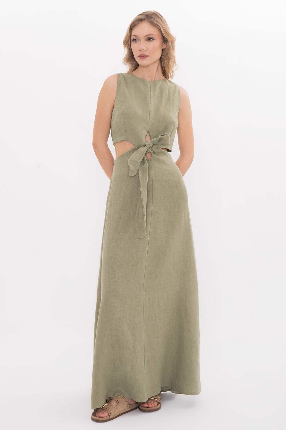 BSL Women 100% Linen Lace Detailed Midi Dress - Salihorsk