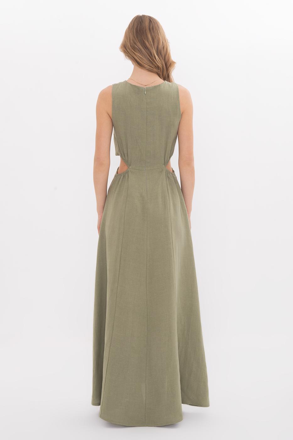 BSL Women 100% Linen Lace Detailed Midi Dress - Salihorsk
