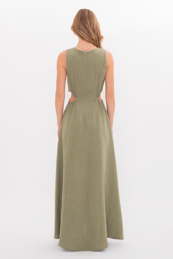 BSL Women 100% Linen Lace Detailed Midi Dress - Salihorsk