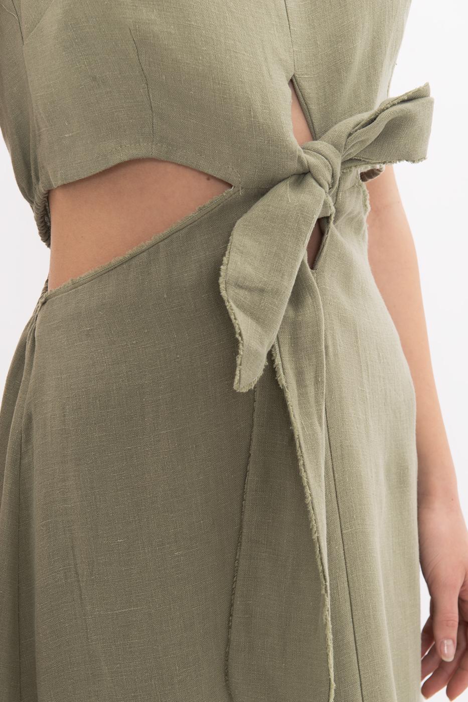 BSL Women 100% Linen Lace Detailed Midi Dress - Salihorsk