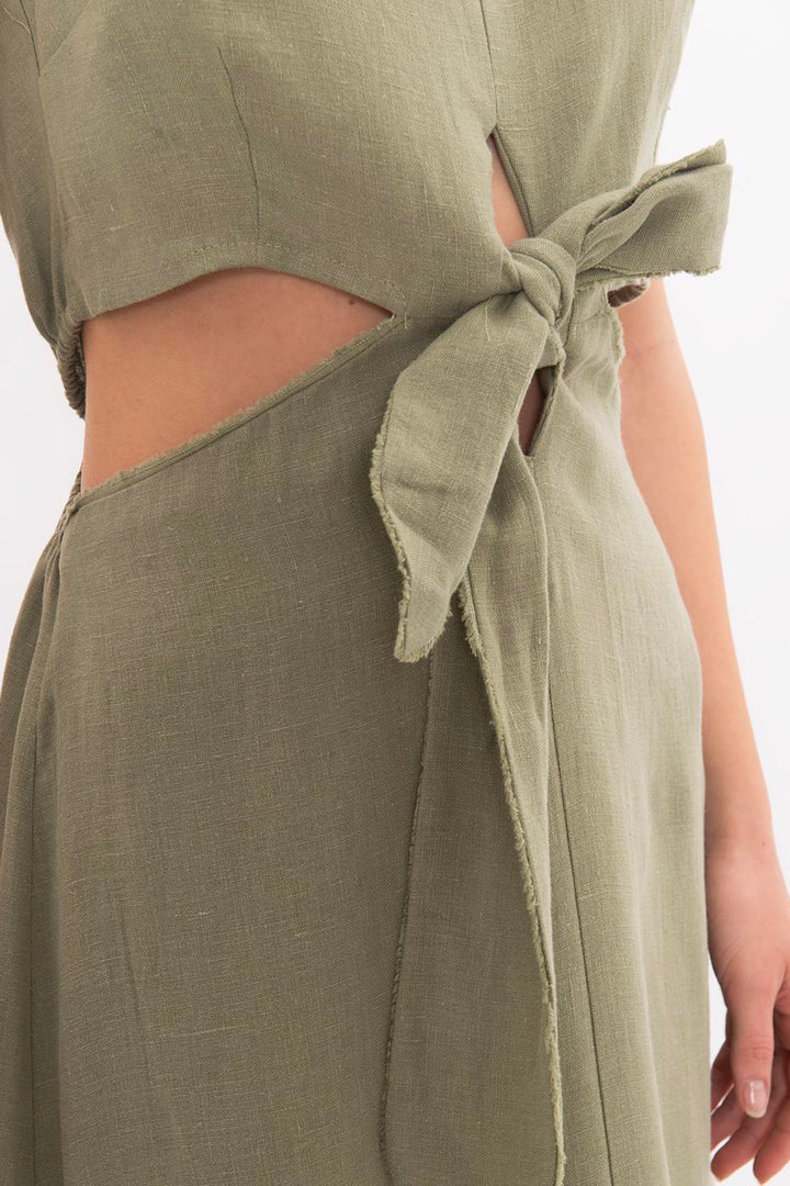 BSL Women 100% Linen Lace Detailed Midi Dress - Salihorsk