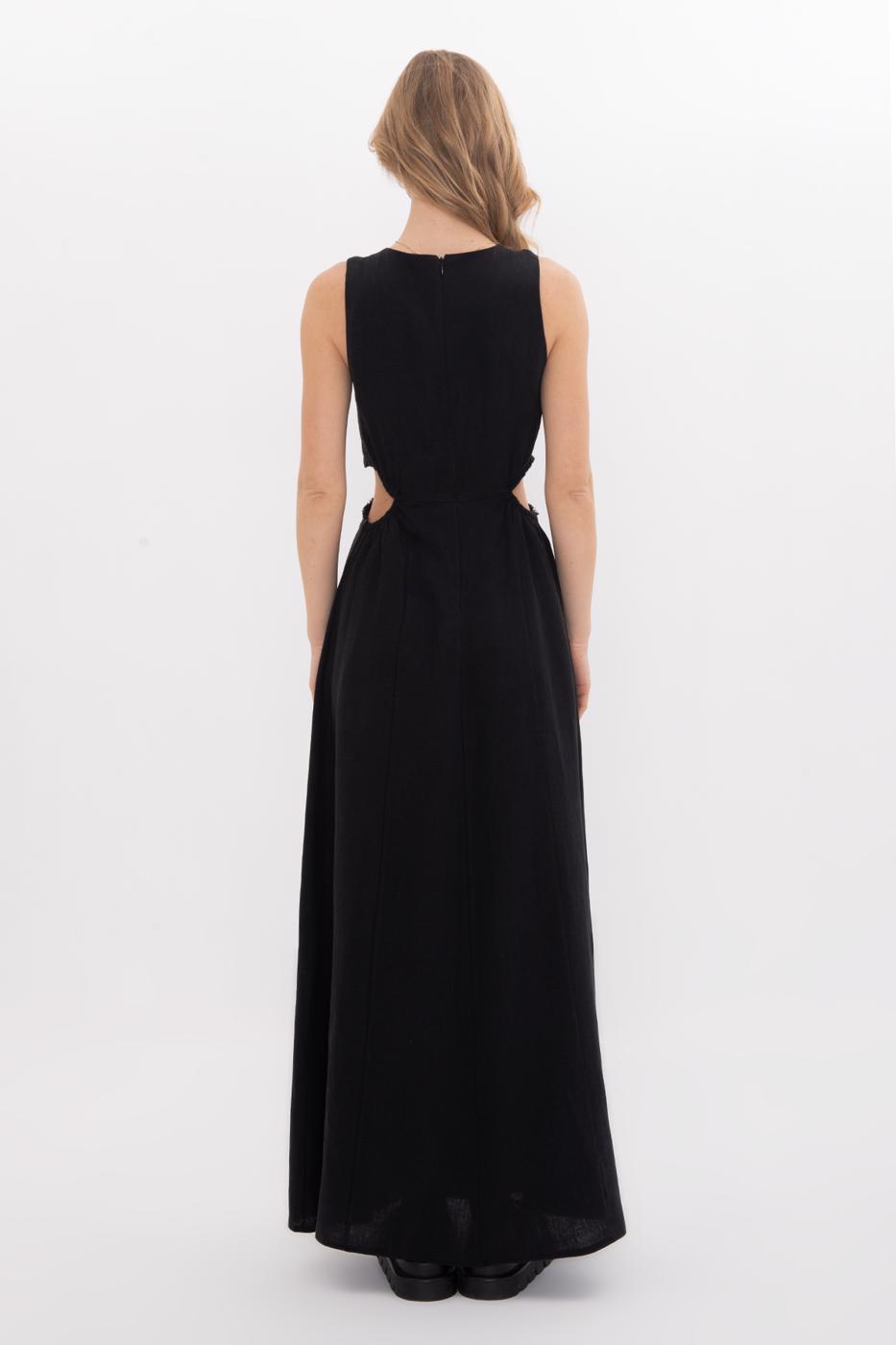 BSL Women 100% Linen Lace Detailed Midi Dress - Dülmen