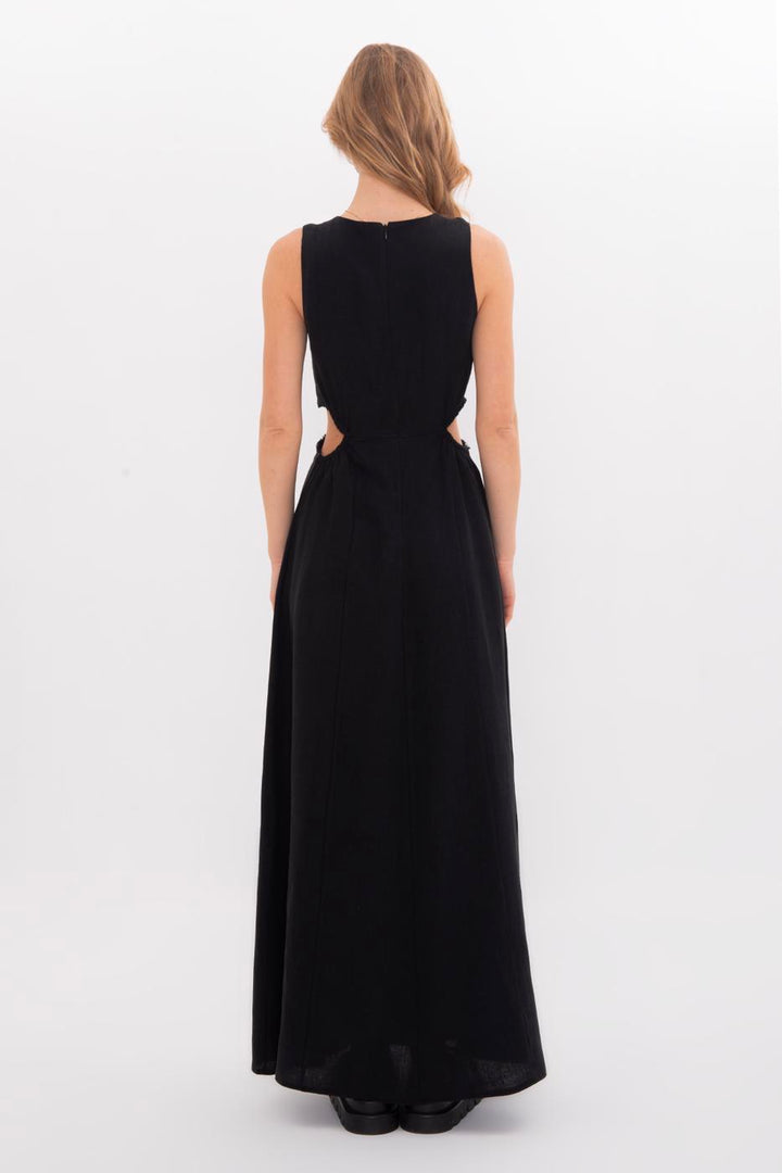 BSL Women 100% Linen Lace Detailed Midi Dress - Dülmen