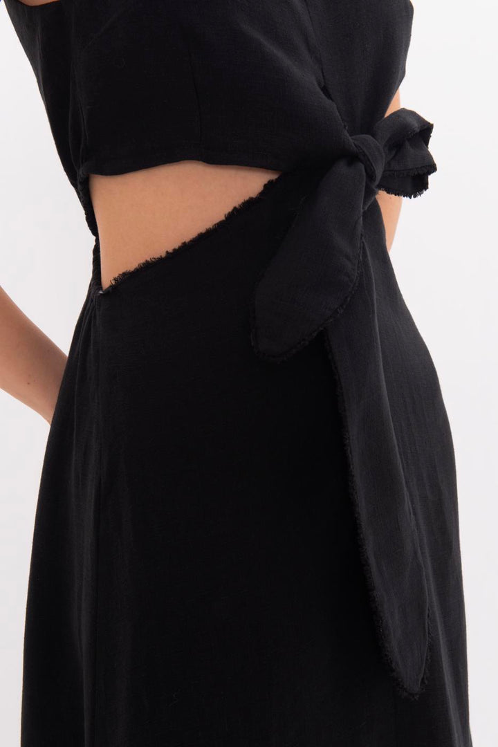 BSL Women 100% Linen Lace Detailed Midi Dress - Dülmen
