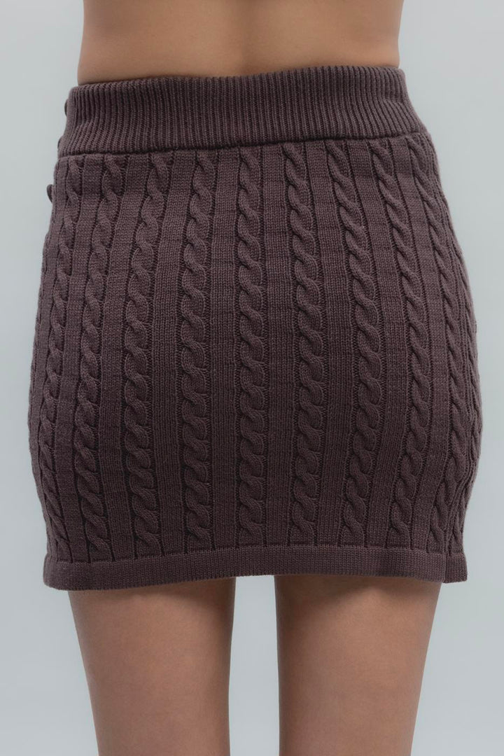 BSL Women Cable Knit Buttoned Mini Knit Skirt - Cannock