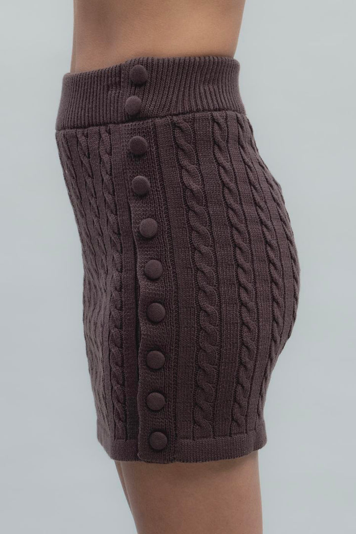 BSL Women Cable Knit Buttoned Mini Knit Skirt - Cannock