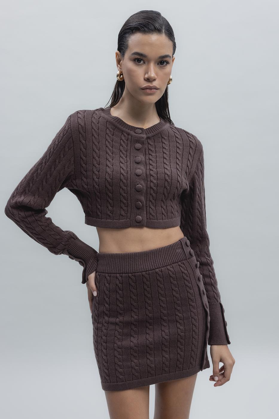 BSL Women Cable Knit Buttoned Mini Knit Skirt - Cannock