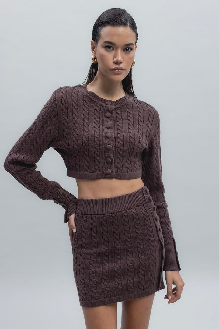 BSL Women Cable Knit Buttoned Mini Knit Skirt - Cannock